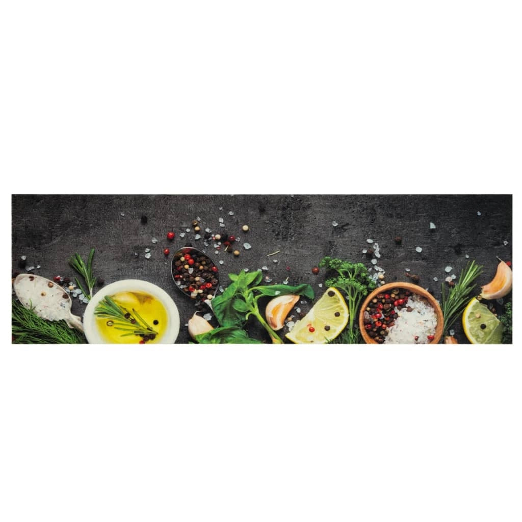 Tappetino da cucina lavabile con elegante stampa di spezie 150 x 45 cm velluto blu 02_0056447