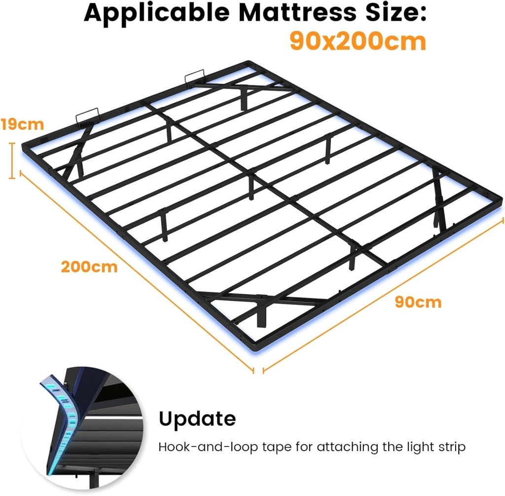 Telaio letto in metallo, letto per ospiti in metallo, con LED e prese, letto per ragazzi 90 x 200, app e telecomando, struttura stabile con rete a doghe