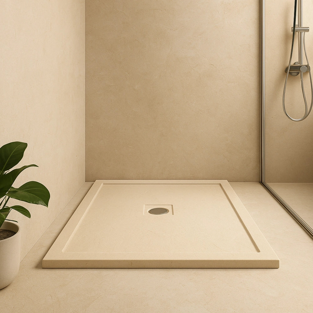 Piatto doccia cemento effetto pietra 80 x 100 cm spessore 4,8 cm antiscivolo *** colore- beige, confezione 1