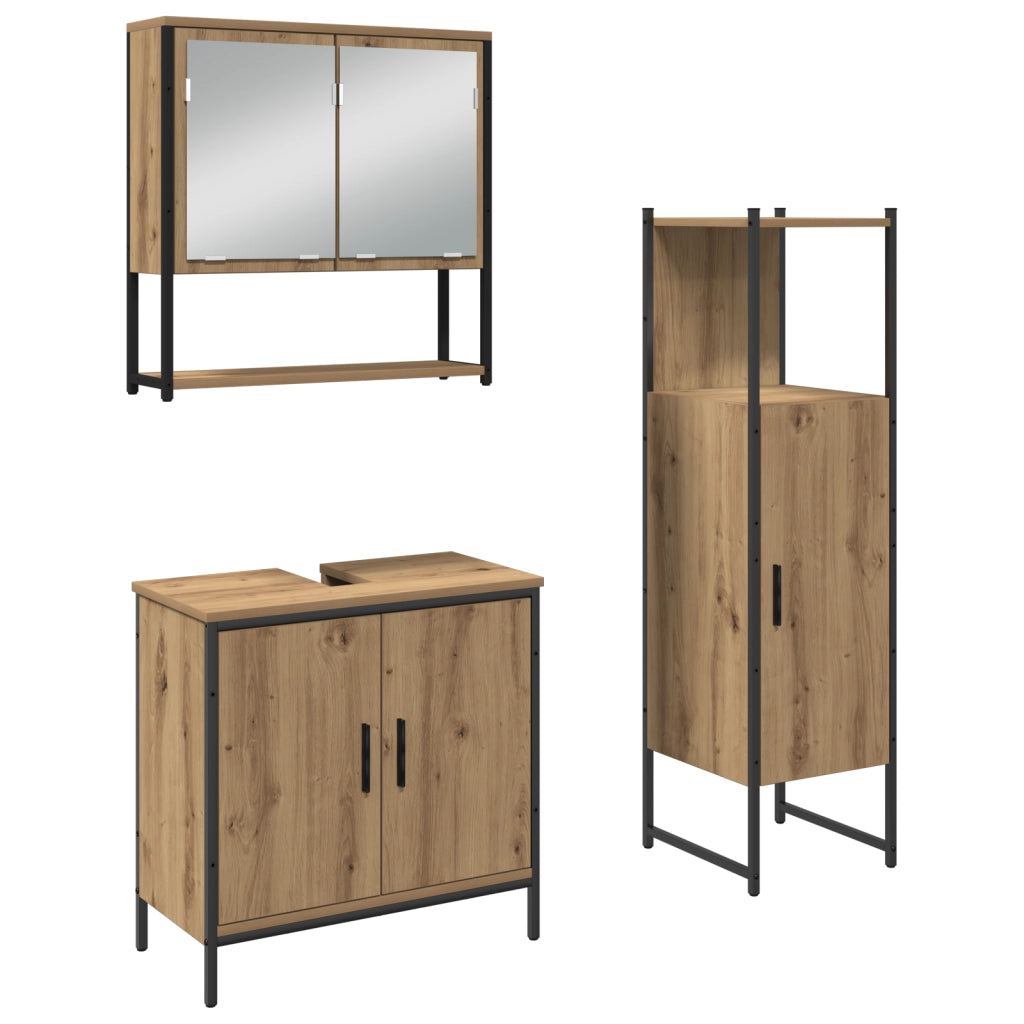 Set di arredamento bagno in 3 pezzi Rovere Massello Legno Ingegnerizzato