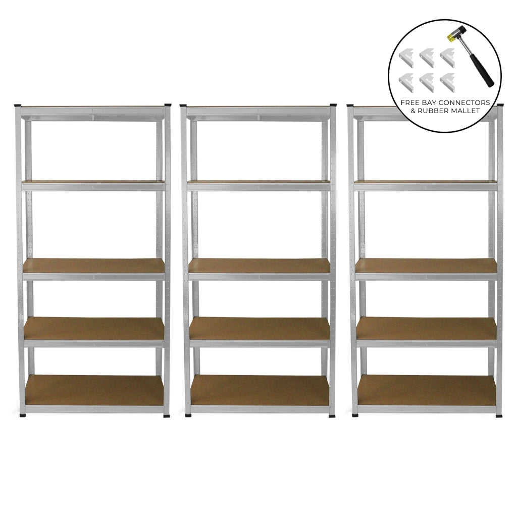 Set 3 Scaffali Metallici 90x40x180 cm 5 Ripiani MDF Portata 200 kg - Grigio