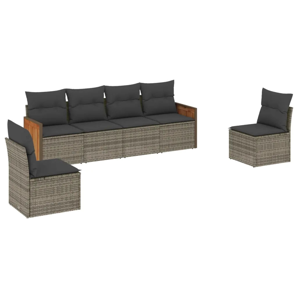 Set Divano da Giardino 6 pz con Cuscini Grigio in Polyrattancod mxl 88844