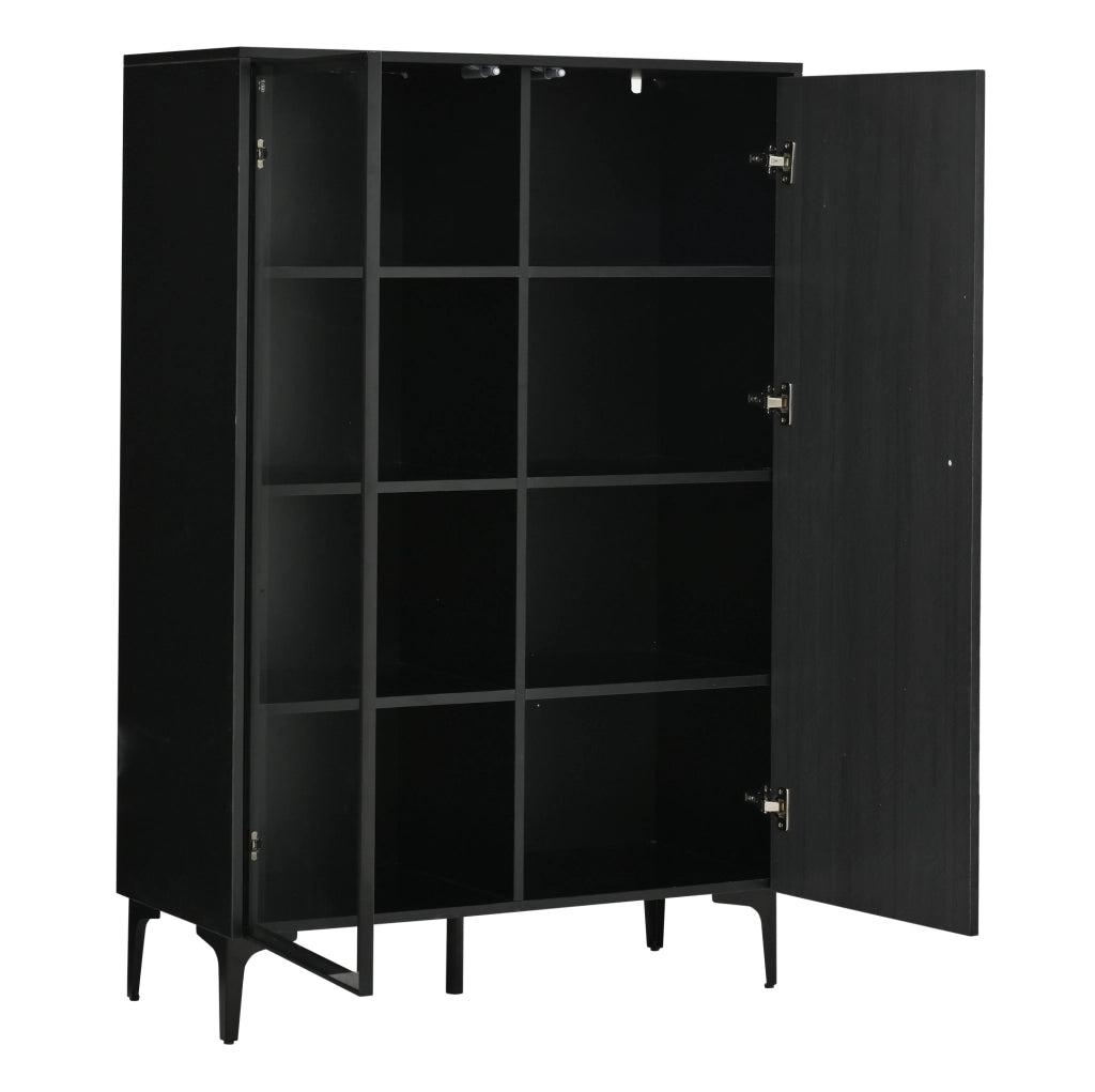 Vetrina 90x40x135 cm in MDF nera e legno con LED e 8 vani –