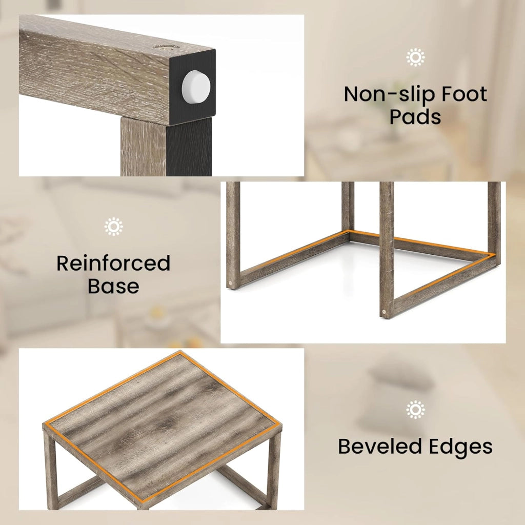 Set di 2 tavolini impilabili, rettangolari, per soggiorno, in legno, piccolo, set da 2 pezzi, in 2 misure, tavolino da caffè in legno con ripiano, grigio