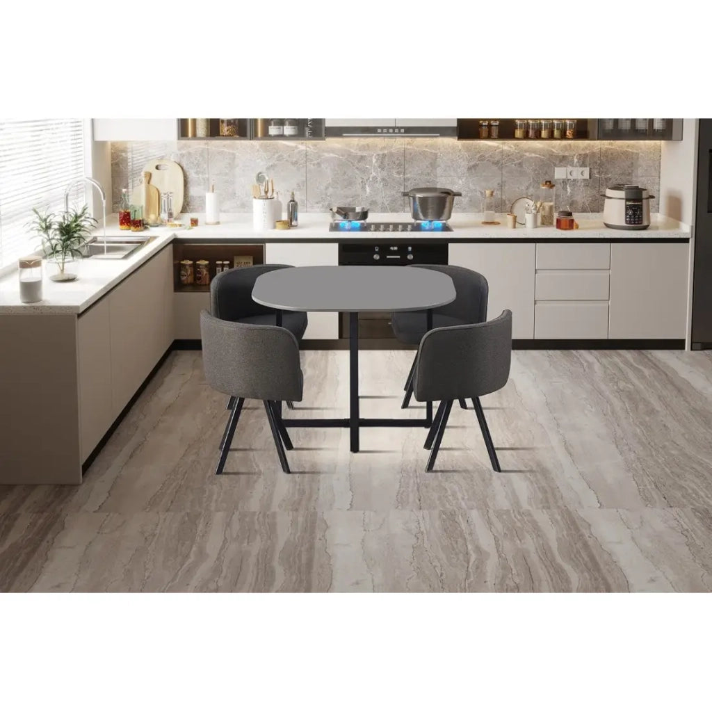 Set tavolo e 4 sedie ORBENA – Colore grigio opaco – Tavolo 100x100 cm – Design moderno e compatto