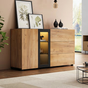 Credenza Moderna 140 cm Mobile Buffet Nero e Marrone con 3 Cassetti e Luci LED