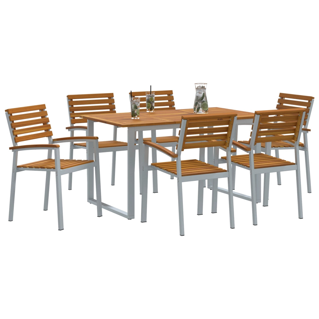 Set da Pranzo da Giardino 7 Pezzi in Legno Massello di Acacia e Metallo
