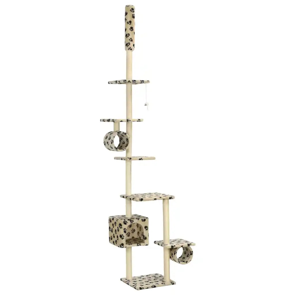 Albero per Gatti e Tiragraffi Sisal 260 cm Zampe Stampate Beige 170535