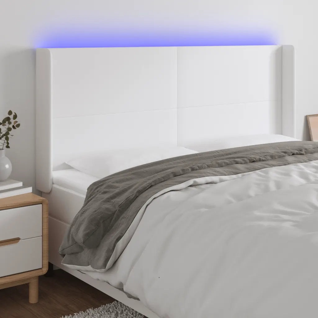 Testiera | Testata a LED Bianco 203x16x118/128 cm in Similpelle