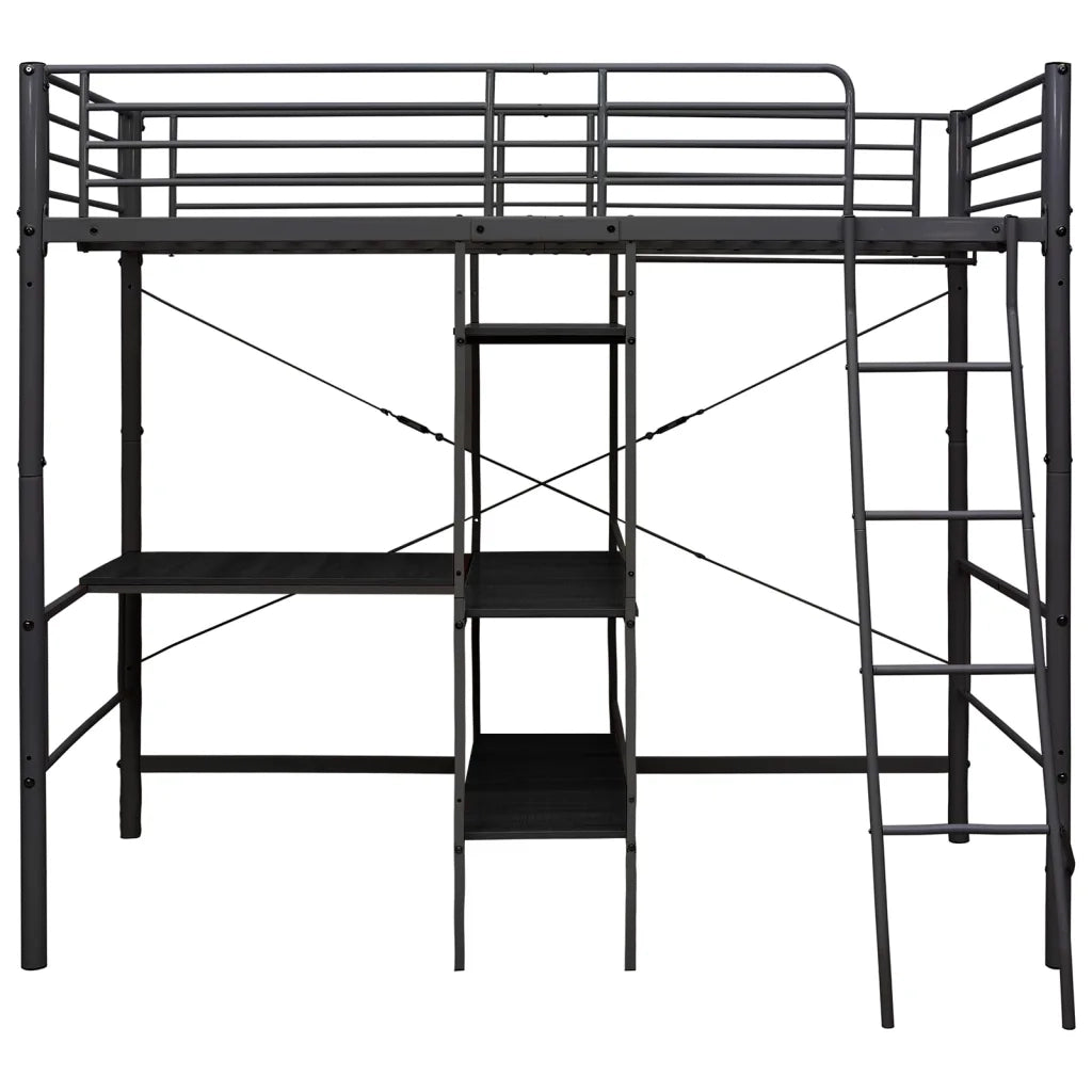 Letto singolo | Letto per adulti | Letto a Castello con Tavolino Nero in Metallo 90x200 cm
