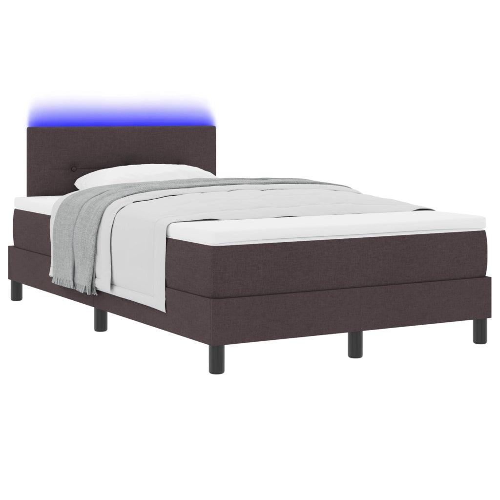 Letto con Box Spring e Materasso & LED Marrone Scuro 120x190 cm Tessuto