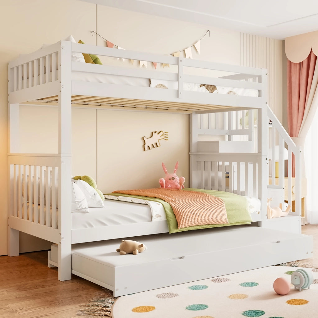 Letto a castello 90x200 cm con letto estraibile e scala con scaffali
