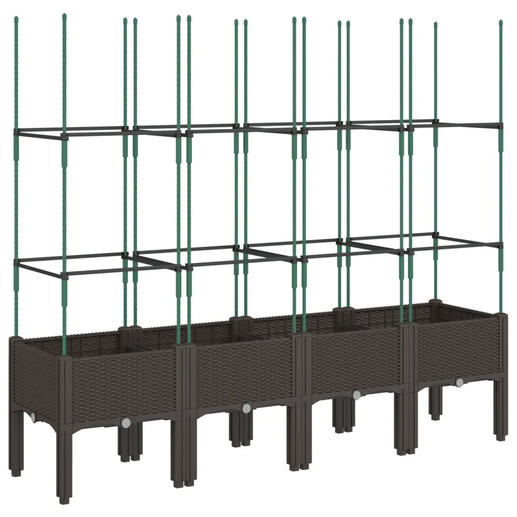 Fioriera | Cassetta per fiori | Vaso da Giardino con Traliccio Marrone 160x40x142,5cm in PP