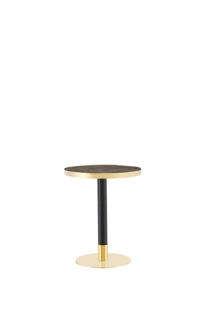 Tavolo da pranzo - rotondo - effetto marmo - bordo oro - base nera/oro - versatile - per soggiorno