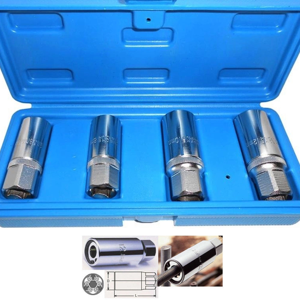 Trade Shop - Set 4 Pz Estrattori Prigionieri A Rullo Vite Estrattore 1/2" 6 8 10 12mm -
