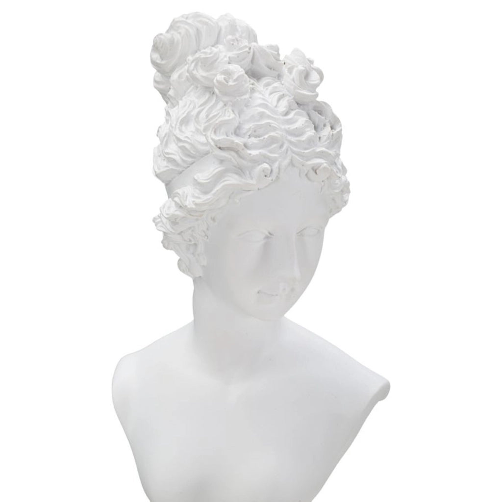 Scultura Statua Woman con piedistallo in resina bianca