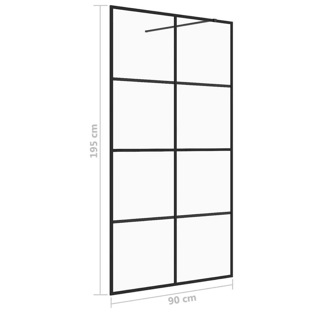 Parete doccia con vetro divisorio per vasca accessorio da bagno box doccia arredamento per la casa ESG trasparente 90 x 195 cm nero 02_0002155