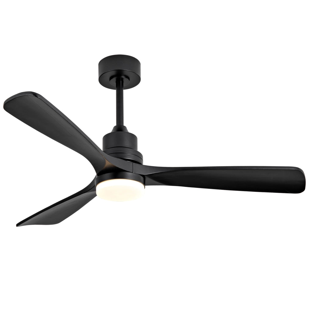 Ventilatore da soffitto 52" in legno massello, 3 pale, luce LED e telecomando, nero