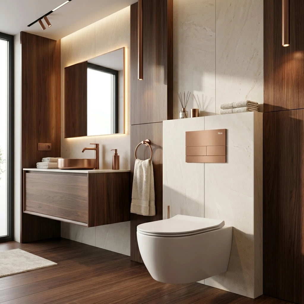 Set Telaio Da Incasso Per Wc Slim 024n Con Pulsante T Brush Copper