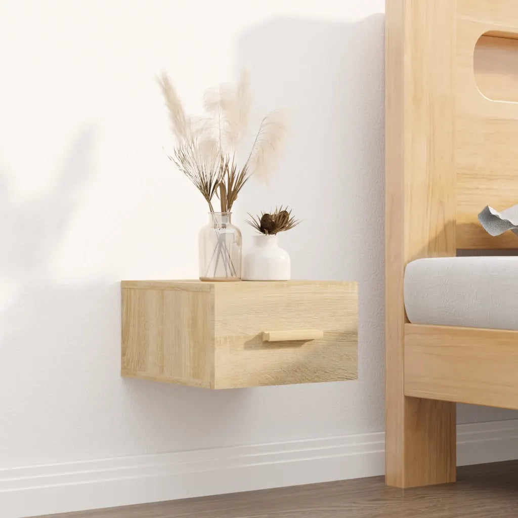Set di 2 Comodini | Armadio da Notte | Mobiletto da notte a Muro Rovere Sonoma 35x35x20 cm