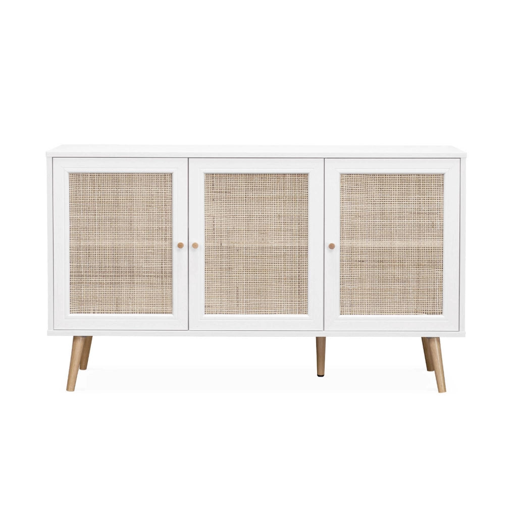 Credenza 3 ante in cannage, 120 cm, bianco sporco