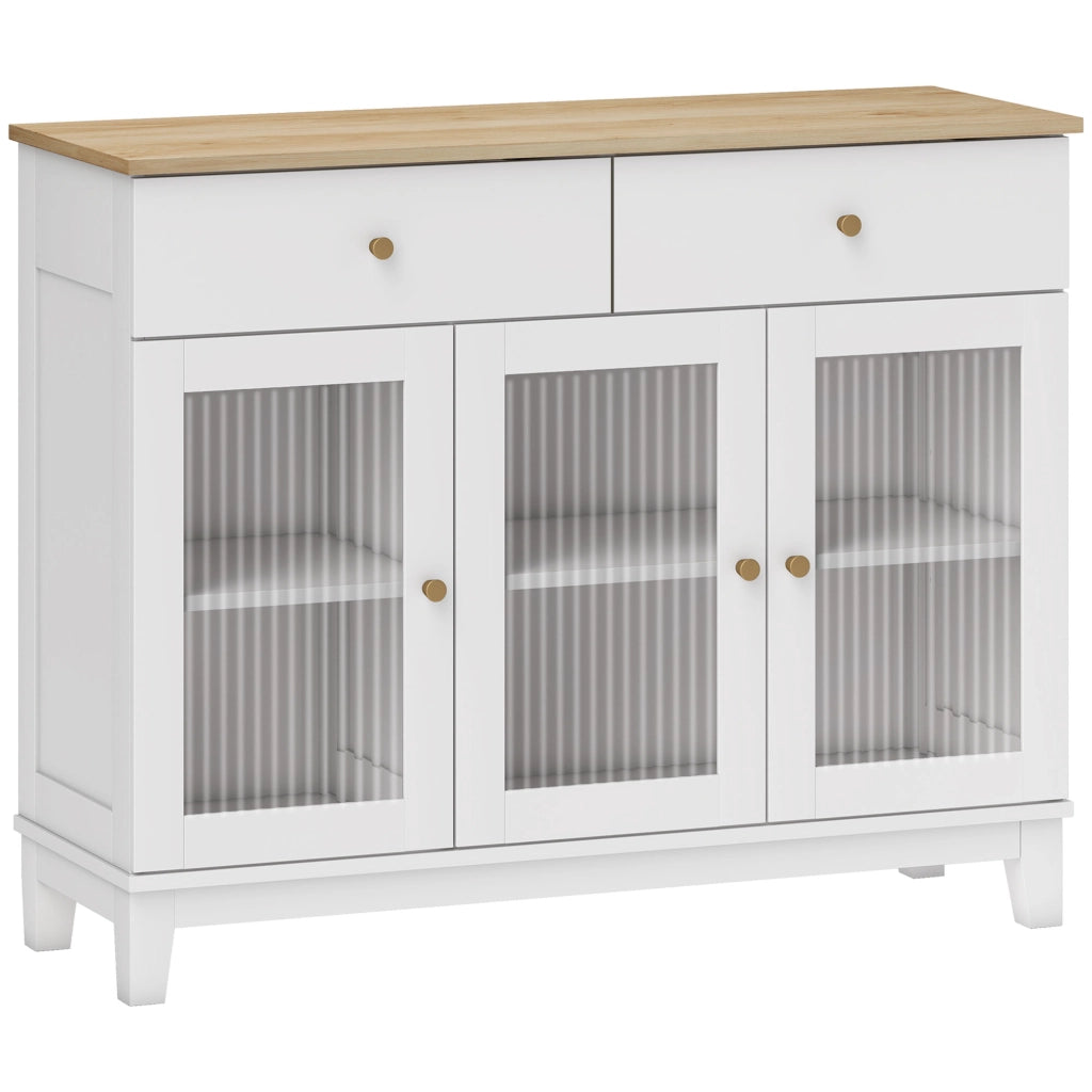 Credenza Cucina Mobile Buffet Ante in Vetro 100x35x80.3cm Bianco e Rovere