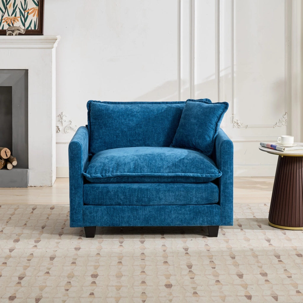 Divano 1 Posto in Tessuto Chenille ¨C Xylo ¨C Blu, Cuscino Imbottito