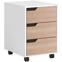 Cassettiera in MDF con 3 Cassetti e Ruote per Ufficio o Studio Bianca e Legno, 40x50x57.5cm