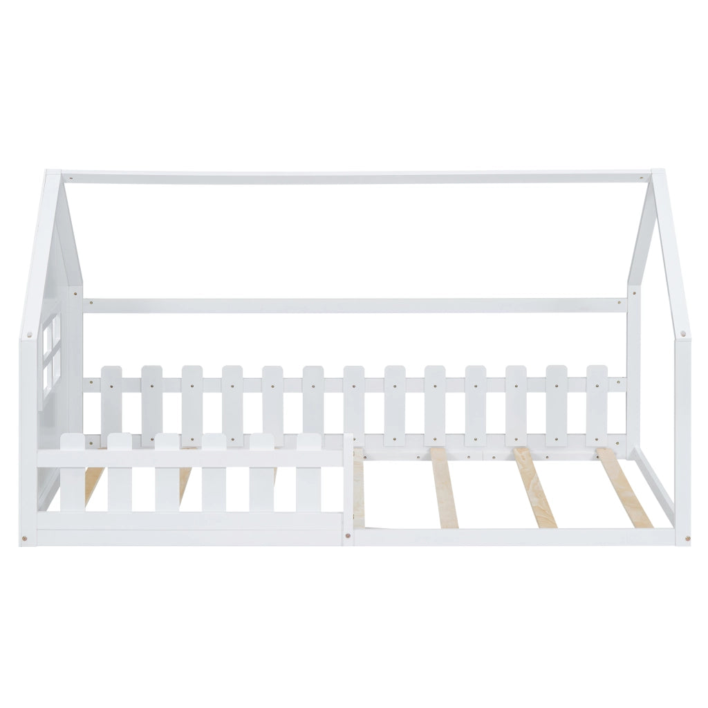 Letto a forma di casa bianco in pino con funzione contenitore 90x200 cm
