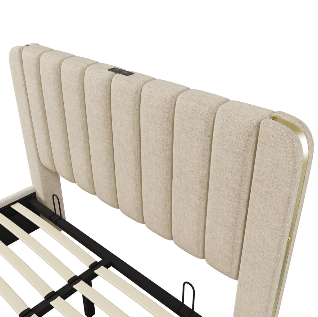 Letto imbottito 140x200 con testiera USB e contenitore idraulico
