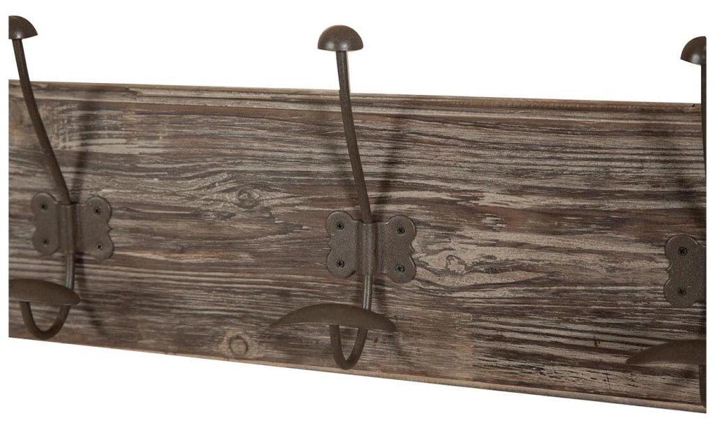 Biscottini Attaccapanni da parete in legno massiccio e ferro forgiato a mano finitura legno anticato 78x10x21 cm