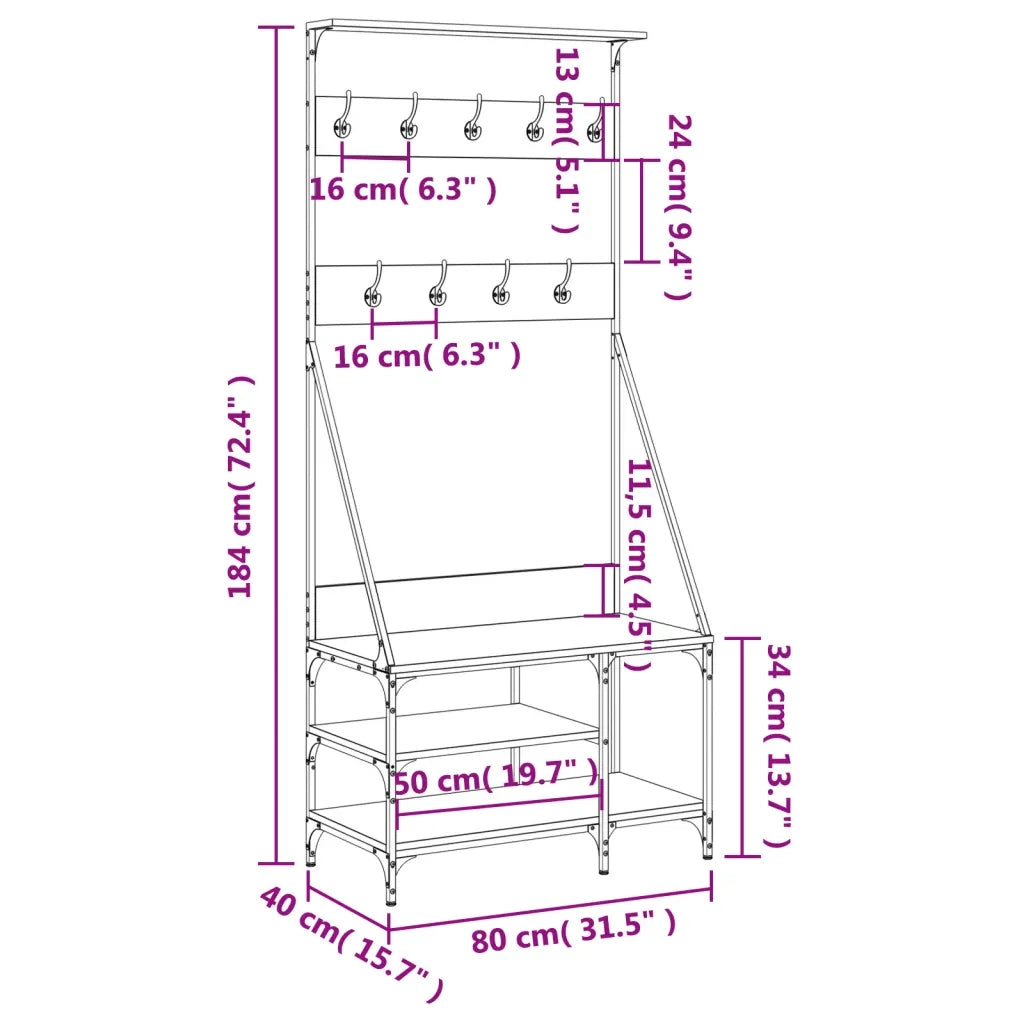 Appendiabiti con Porta Scarpe-Scarpiera con Appendiabiti Rovere Marrone 80x40x184 cm