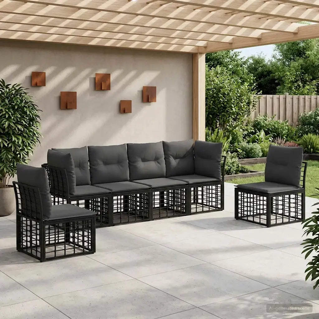 Set di divani da esterno | Set Salotto da Giardino Nero Poliestere