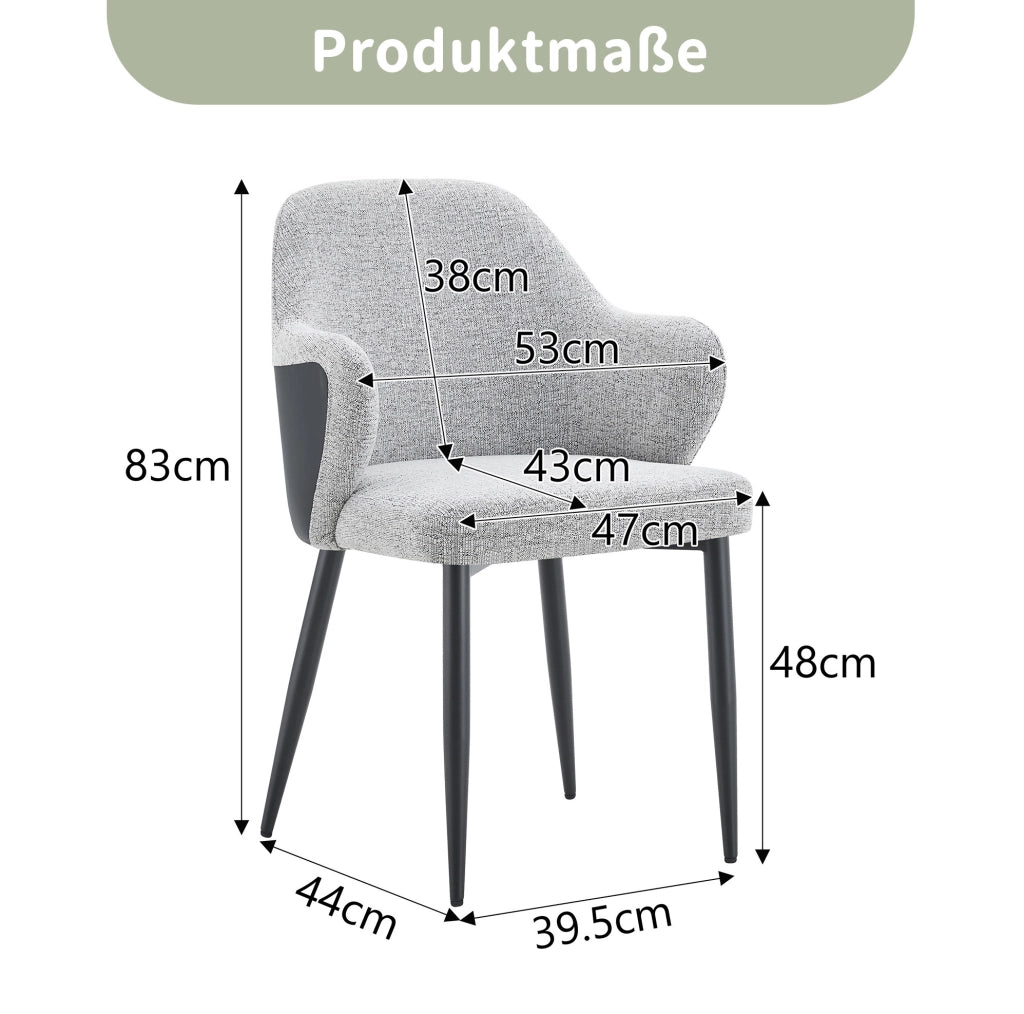 Set di 2 sedie da pranzo 83 cm con schienale avvolgente in tessuto e metallo grigio nero