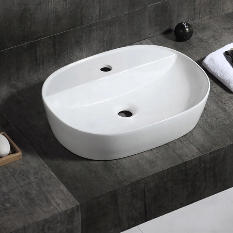 Lavabo da appoggio in ceramica bianca lucida, ovale, 60x40 cm