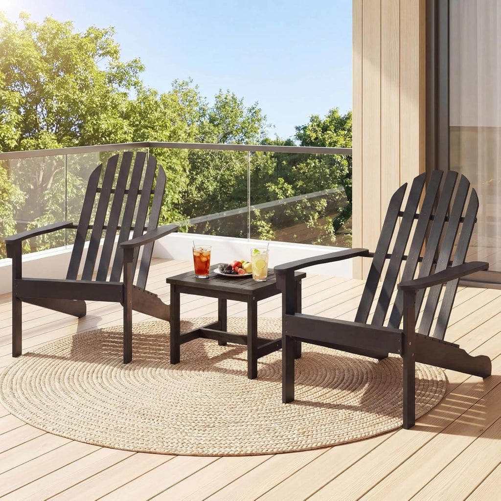 Adirondack-Sedia Giardino in Legno, Poltrona Esterno con Schienale Alta, Sedia a Sdraio Prendisole per Spiaggia Cortile Balcone, Portata 180 kg (Nero, 66 x 93 x 86 cm)
