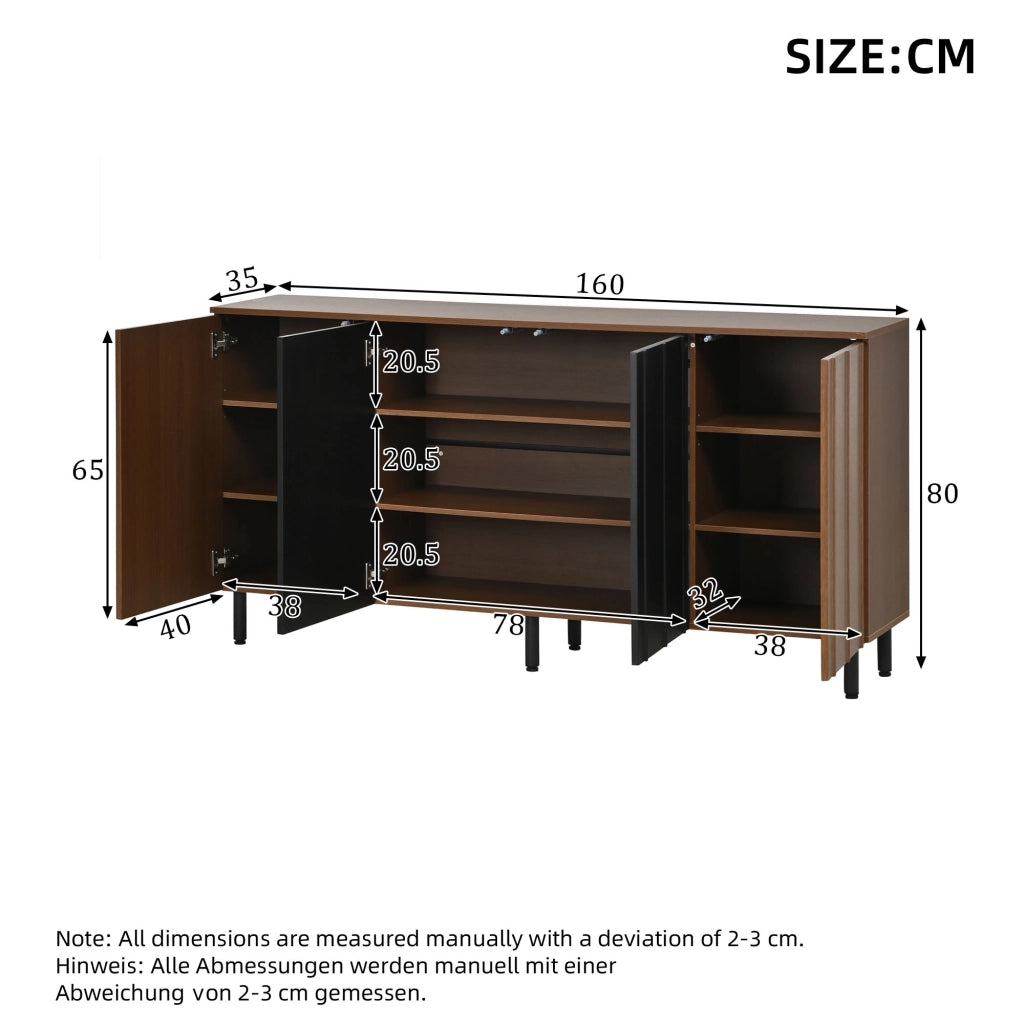 Credenza e madia con 4 ante e ripiani regolabili, per sala da pranzo e cucina, in pannello truciolare, noce e nero