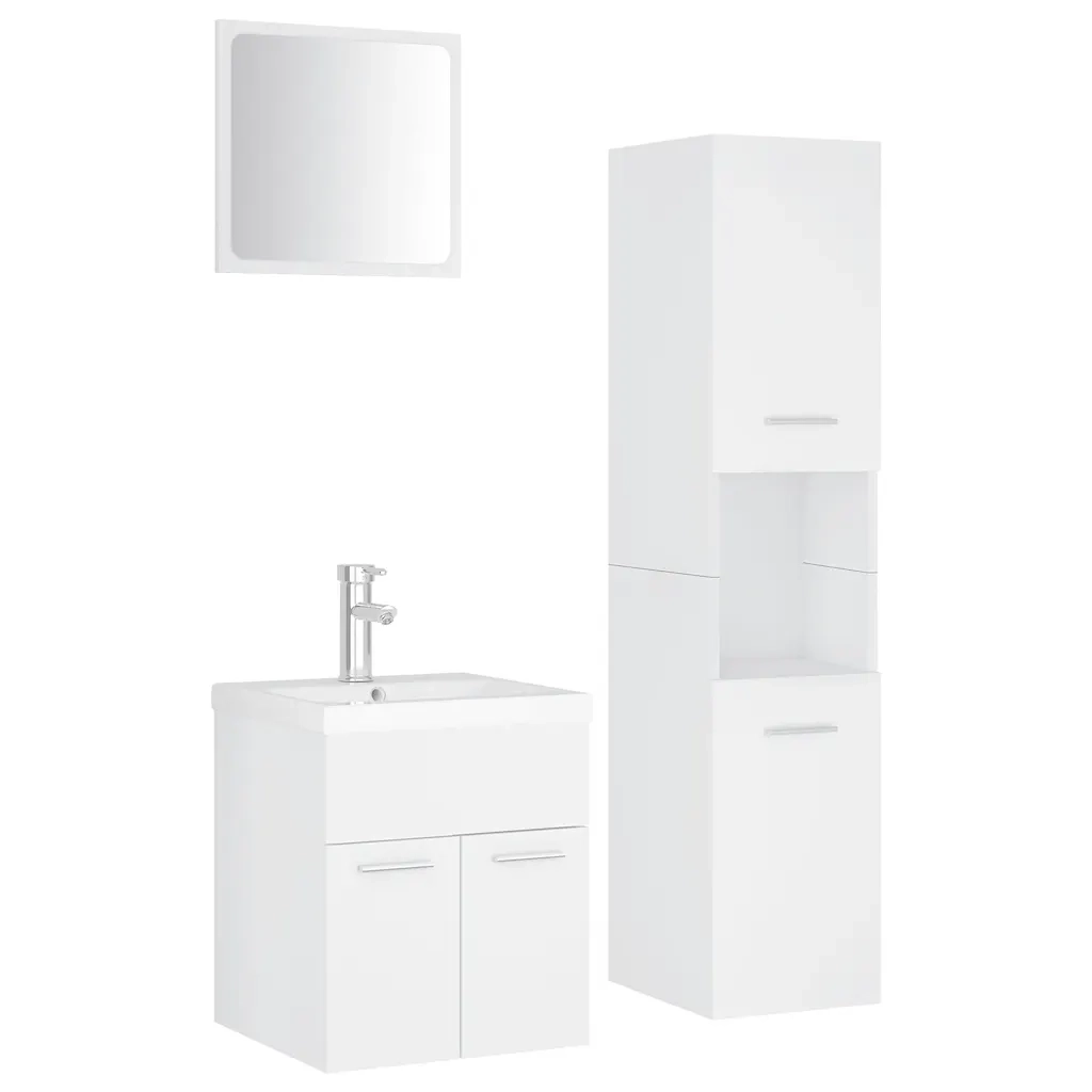 Set Mobili da Bagno | Armadio da bagno Bianco in Legno Multistrato