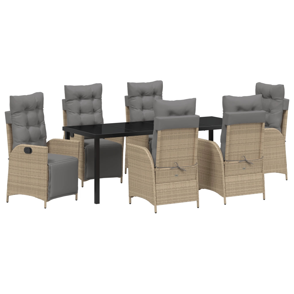 Set da Pranzo da Giardino 7 Pezzi Beige in Rattan Polietilene