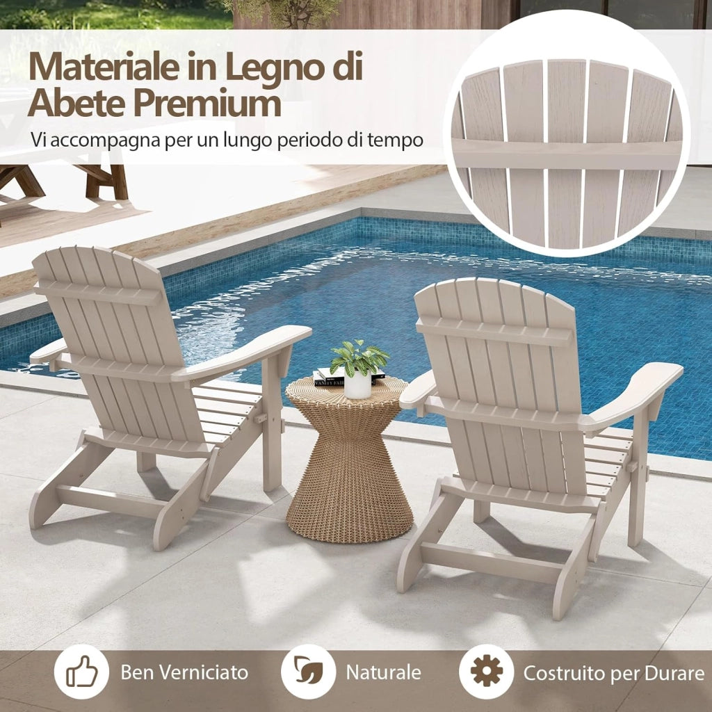 Sedia Adirondack Pieghevole, Sedia da Giardino in Legno di Abete, Poltrona Prendisole con Schienale Alto, Portata 180 kg, 89 x 71 x 94 cm (2, Grigio, 89 x 71 x 94 cm)