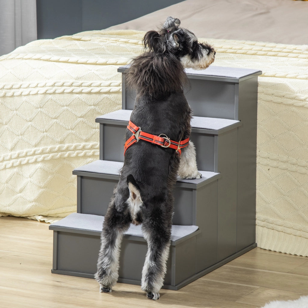 Scala per Animali Domestici a 4 Gradini in MDF con Tappetini Antiscivolo, Grigio, 40 x 59 x 54,2 cm