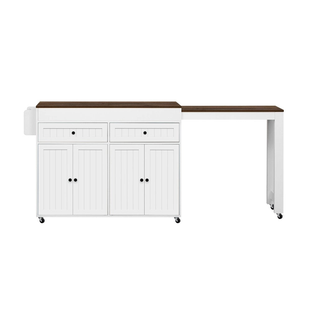 Isola Cucina su Ruote Allungabile con Piano e Cassetti ¨C Xylo ¨C Bianco/Noce