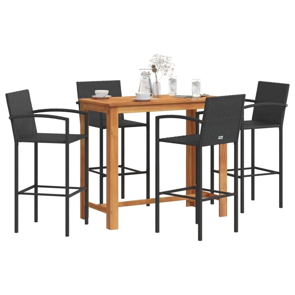 Set Bar da Giardino 5 pz Nero in Legno Acacia e Polyrattan 3295289