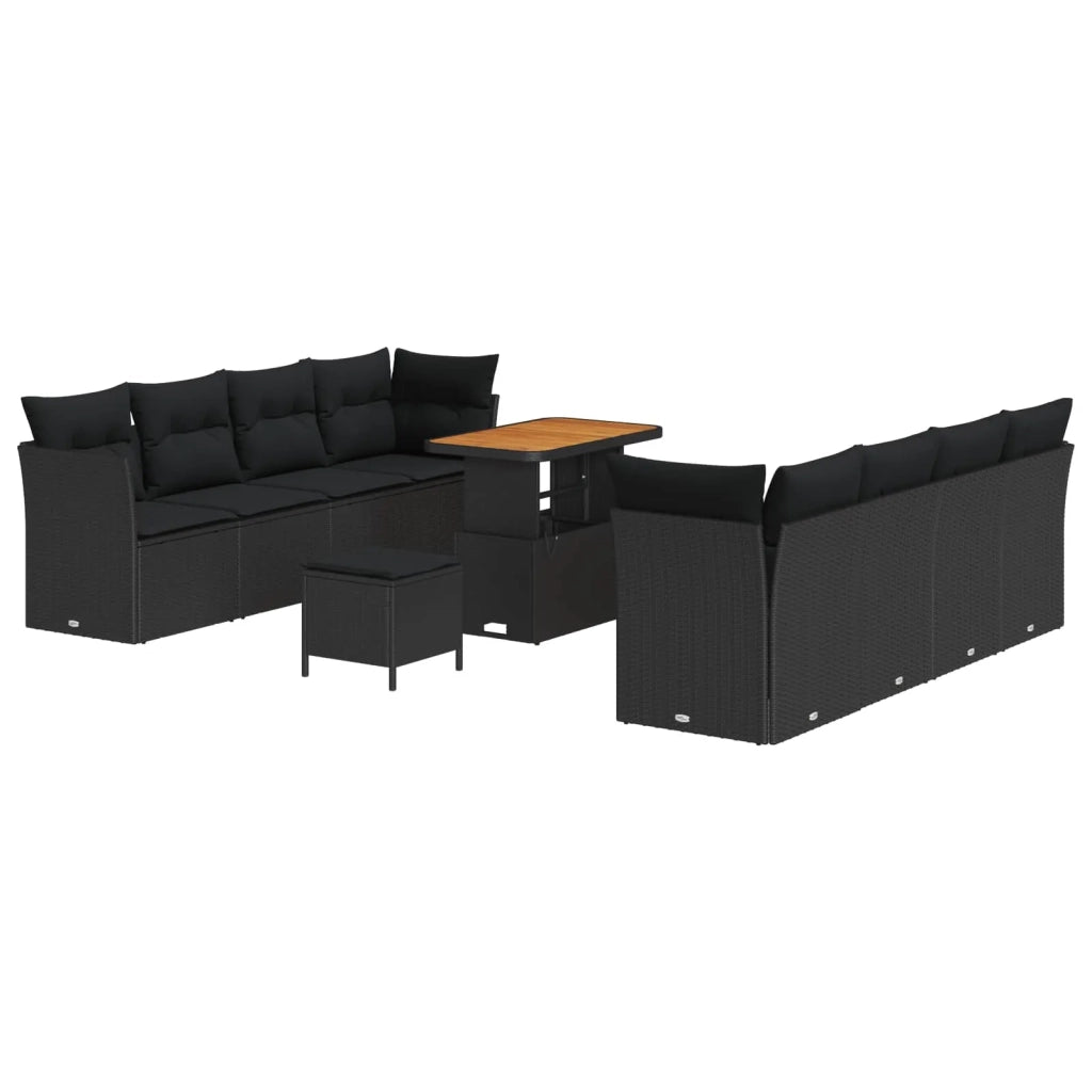 Set Divano da Giardino con cuscino 11 pcs Nero polyrattan