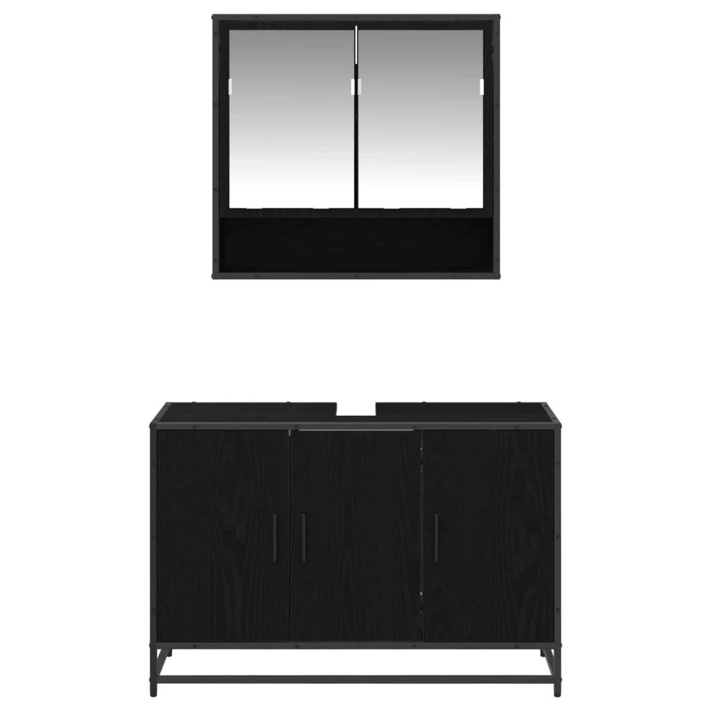 Set di mobili per il bagno 2 pcs Rovere Nero Legno multistrato 3402389