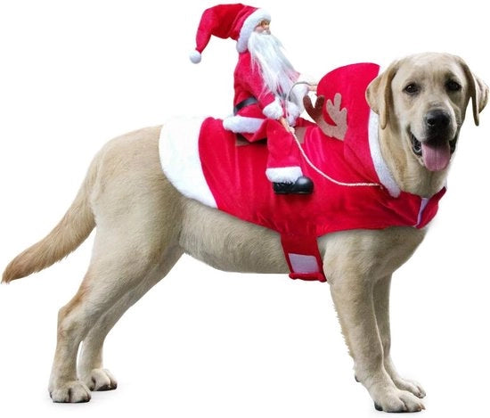 Costume da Natale per cani, cani costume da Natale con Babbo Natale, cavalcare su animale domestico, gatto, giacchetto per cani, Natale, rosso (L, rosso)