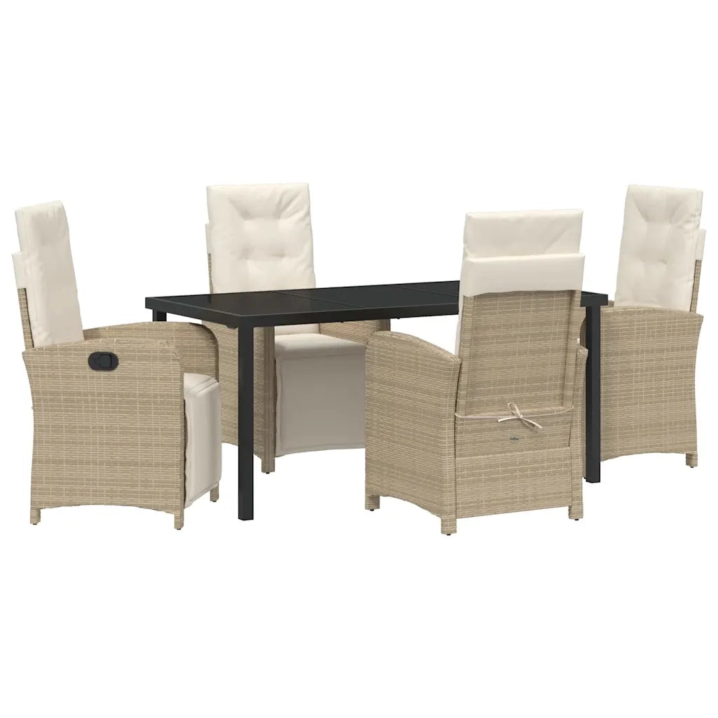 Set da Pranzo per Giardino con cuscino 5 pcs Beige polyrattan 3380333
