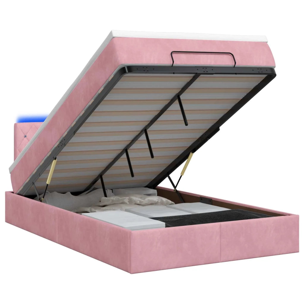 Letto Ottomano con Materasso e LED Rosa 120 x 190 cm Velluto 3458222