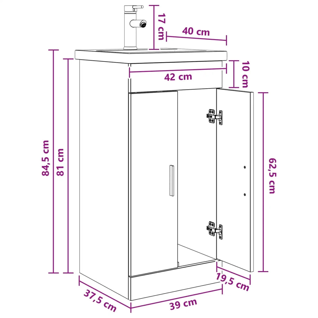 Mobile da bagno con lavabo Sonoma grigio 42 x 40 x 84,5 cm 890677