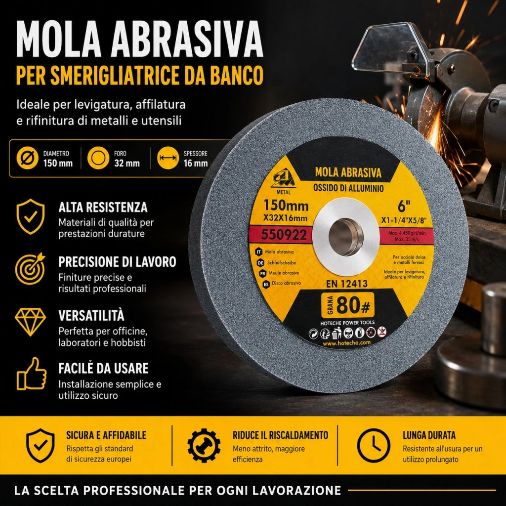 Disco Mola Pietra Abrasiva 150x32x16 mm Grana 80 Smerigliatrice 550922